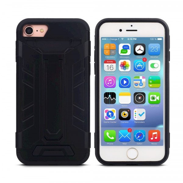 Wholesale iPhone SE (2020) / 8 / 7 Card Slot Hybrid Case with Stand (Black)
